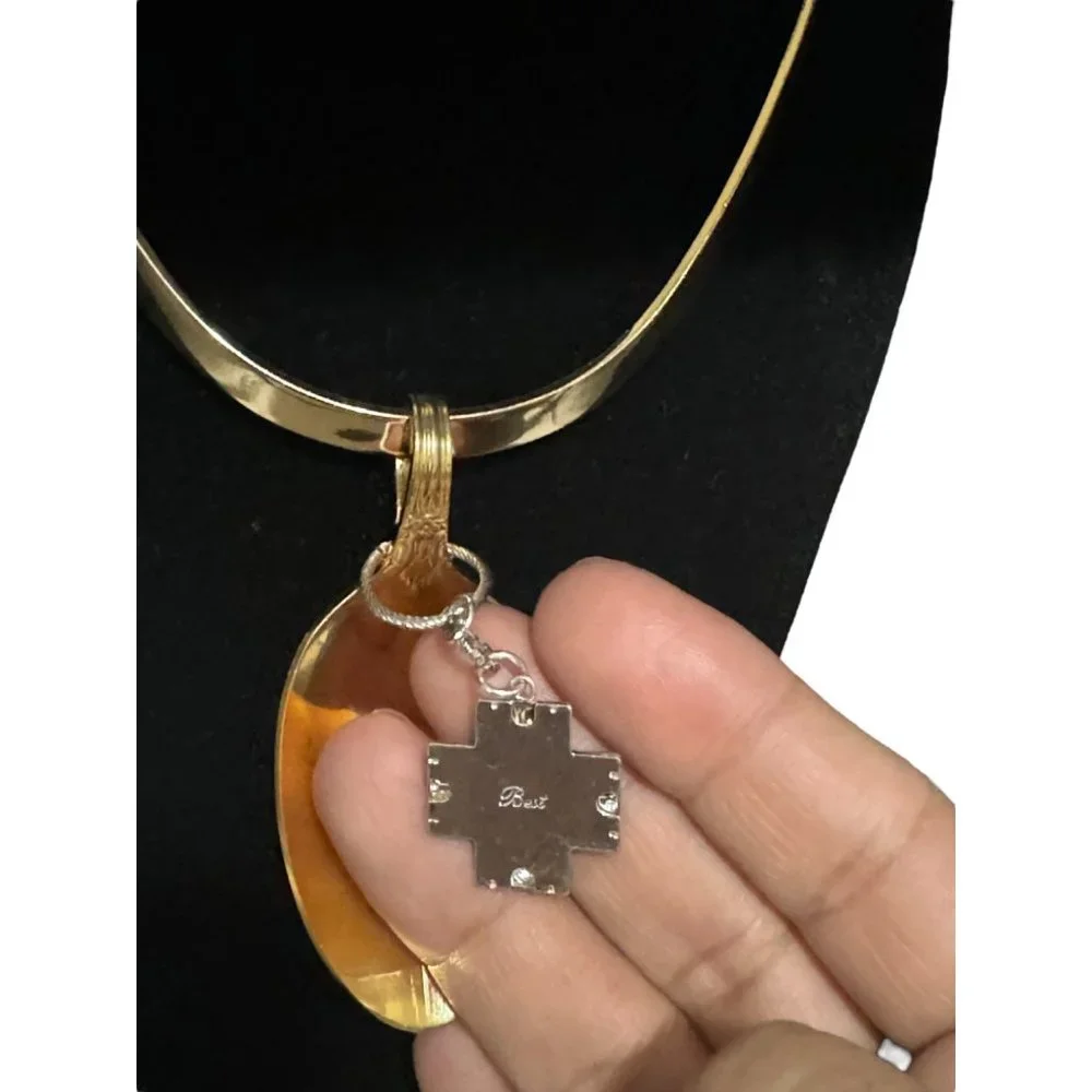 King Arthur Gold Spoon Pendant - Vintage Cross Charm Choker | Alma Antigua